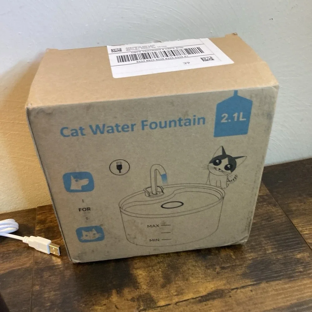 Cat Water Fountain 2.1L Black Plastic Quiet Flow